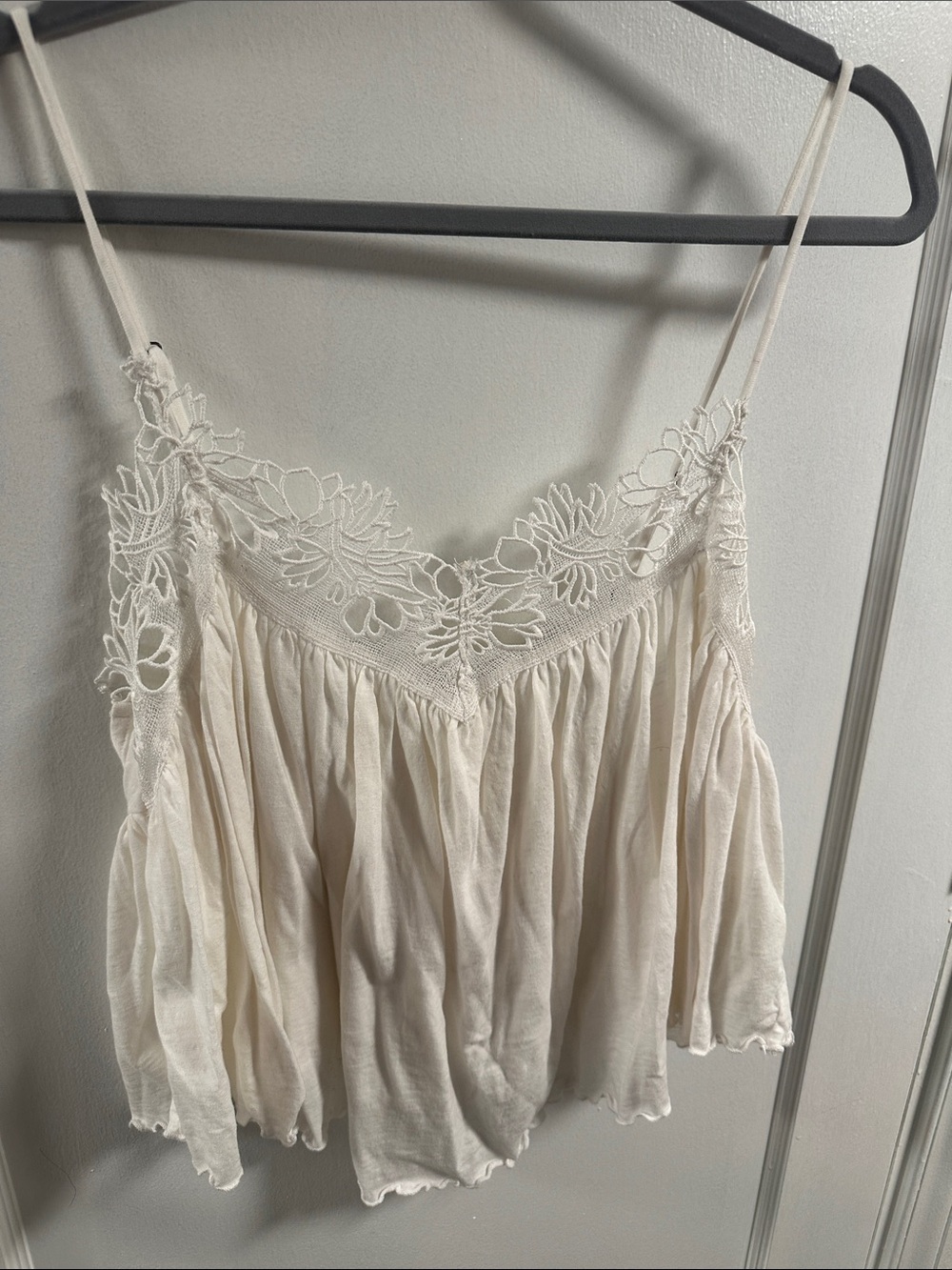 Free People Lace Trim Ivory Spaghetti Strap Women's Top
